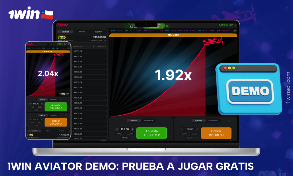 La demo de 1win Aviator permite a los jugadores de Chile jugar gratis con dinero virtual sin registrarse y sin riesgo de perder dinero real